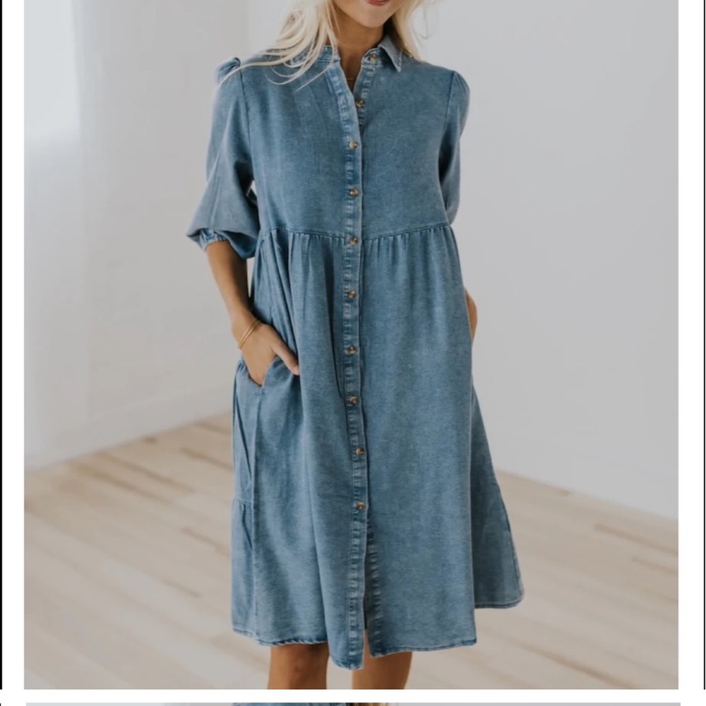Roolee Blue Denim Midi Dress